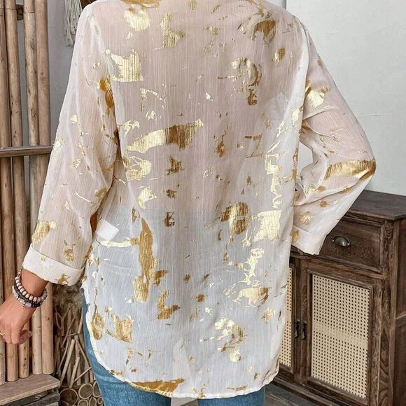 Boho Women's Full Printed Long Sleeve button down Shirt - Picture 3 of 8